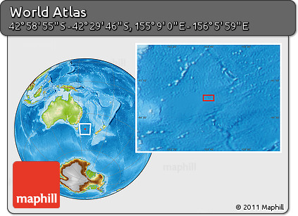 Physical Location Map of the Area around 42° 44' 20" S, 155° 37' 30" E