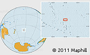 Political Location Map of the area around 42° 44' 20" S, 155° 28' 29" W