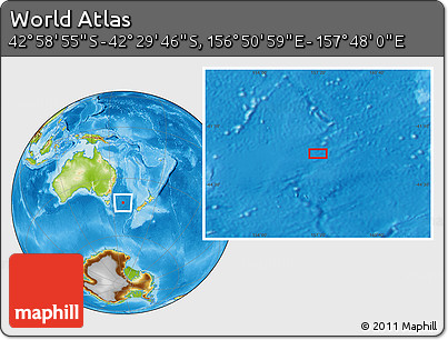 Physical Location Map of the Area around 42° 44' 20" S, 157° 19' 29" E