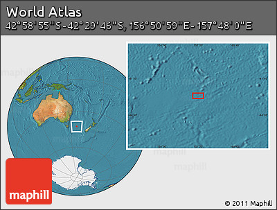 Satellite Location Map of the Area around 42° 44' 20" S, 157° 19' 29" E