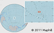 Gray Location Map of the area around 42° 44' 20" S, 157° 10' 30" W, hill shading