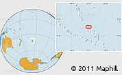 Political Location Map of the area around 42° 44' 20" S, 157° 10' 30" W