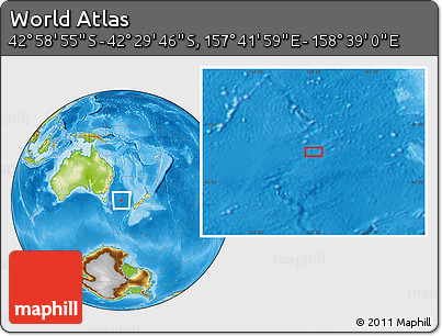 Physical Location Map of the Area around 42° 44' 20" S, 158° 10' 30" E