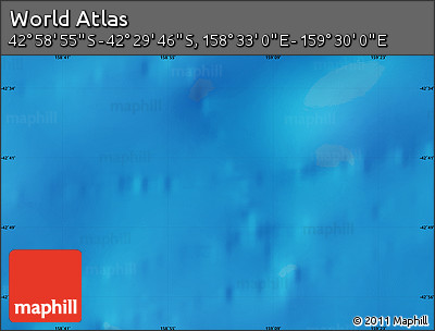 Physical Map of the Area around 42° 44' 20" S, 159° 1' 30" E