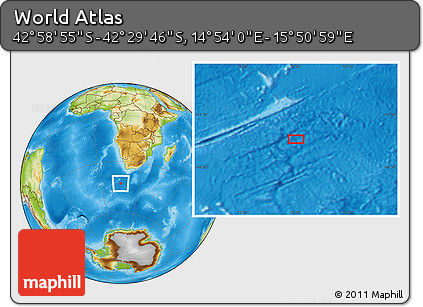Physical Location Map of the Area around 42° 44' 20" S, 15° 22' 30" E