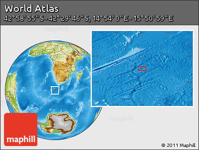 Physical Location Map of the Area around 42° 44' 20" S, 15° 22' 30" E