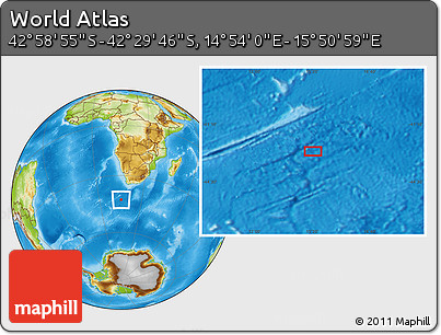 Physical Location Map of the Area around 42° 44' 20" S, 15° 22' 30" E