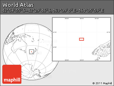 Blank Location Map of the Area around 42° 44' 20" S, 164° 7' 30" E