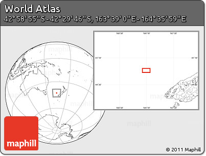 Blank Location Map of the Area around 42° 44' 20" S, 164° 7' 30" E