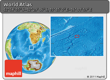 Physical Location Map of the Area around 42° 44' 20" S, 16° 13' 30" E