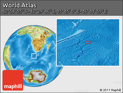 Physical Location Map of the Area around 42° 44' 20" S, 16° 13' 30" E