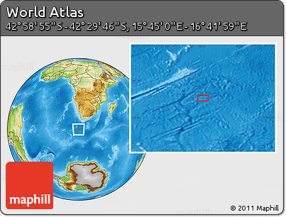 Physical Location Map of the Area around 42° 44' 20" S, 16° 13' 30" E