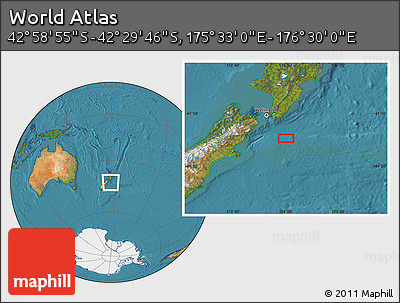 Satellite Location Map of the Area around 42° 44' 20" S, 176° 1' 30" E