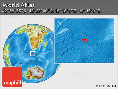 Physical Location Map of the Area around 42° 44' 20" S, 18° 46' 29" E