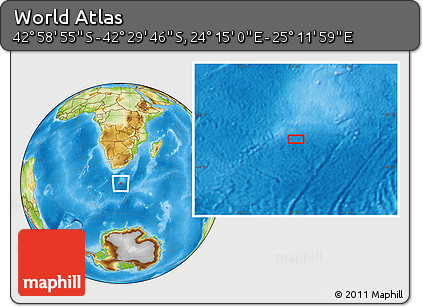Physical Location Map of the Area around 42° 44' 20" S, 24° 43' 30" E