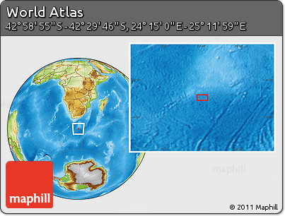 Physical Location Map of the Area around 42° 44' 20" S, 24° 43' 30" E