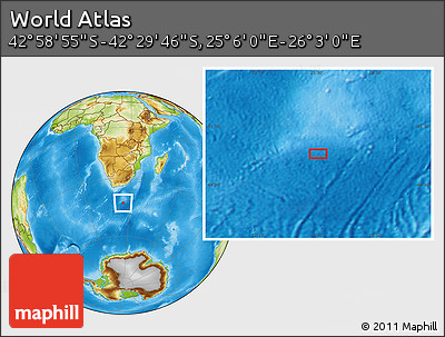 Physical Location Map of the Area around 42° 44' 20" S, 25° 34' 30" E