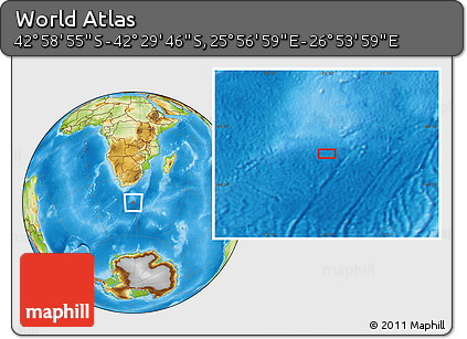Physical Location Map of the Area around 42° 44' 20" S, 26° 25' 29" E