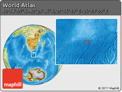 Physical Location Map of the Area around 42° 44' 20" S, 26° 25' 29" E