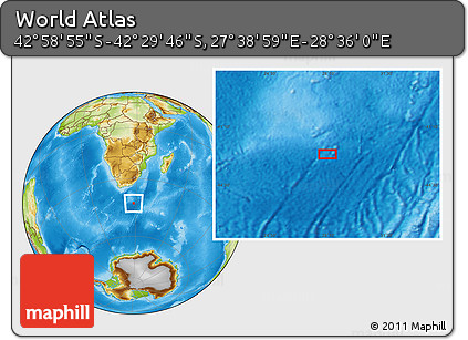 Physical Location Map of the Area around 42° 44' 20" S, 28° 7' 30" E