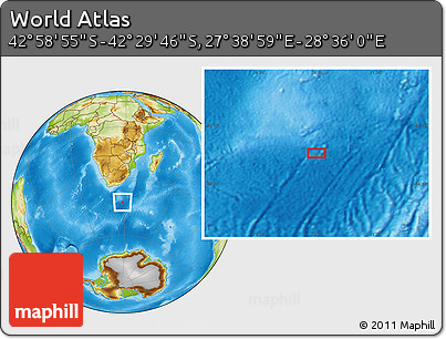 Physical Location Map of the Area around 42° 44' 20" S, 28° 7' 30" E