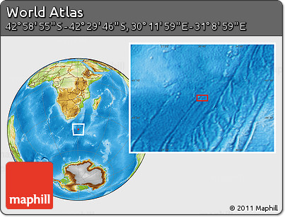 Physical Location Map of the Area around 42° 44' 20" S, 30° 40' 29" E