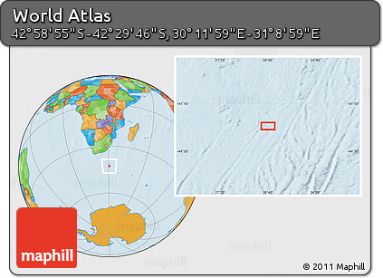Political Location Map of the Area around 42° 44' 20" S, 30° 40' 29" E