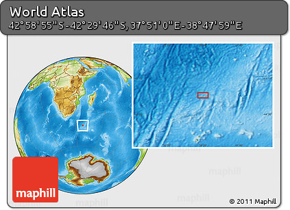 Physical Location Map of the Area around 42° 44' 20" S, 38° 19' 30" E