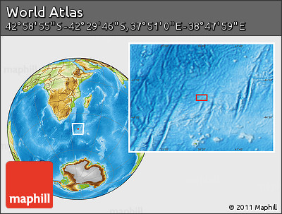 Physical Location Map of the Area around 42° 44' 20" S, 38° 19' 30" E