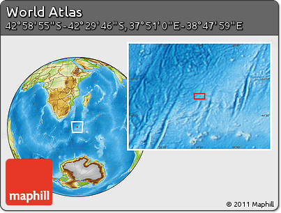 Physical Location Map of the Area around 42° 44' 20" S, 38° 19' 30" E