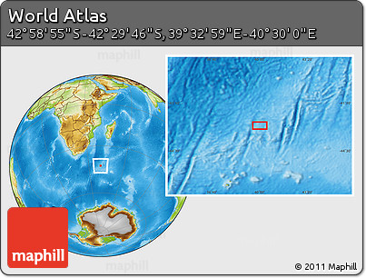 Physical Location Map of the Area around 42° 44' 20" S, 40° 1' 29" E