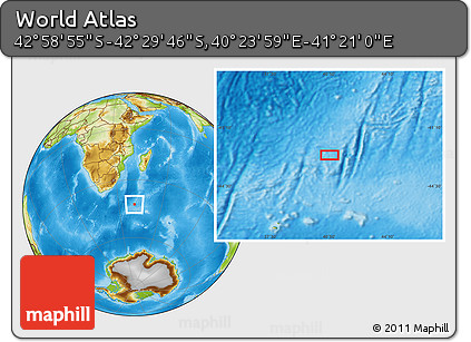 Physical Location Map of the Area around 42° 44' 20" S, 40° 52' 30" E