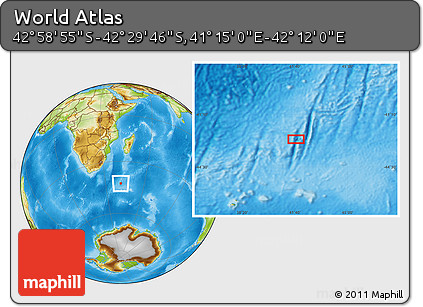 Physical Location Map of the Area around 42° 44' 20" S, 41° 43' 30" E