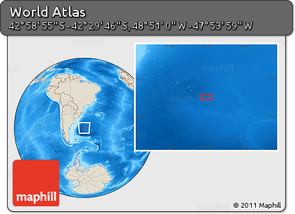 Shaded Relief Location Map of the Area around 42° 44' 20" S, 48° 22' 30" W