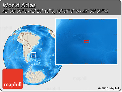 Shaded Relief Location Map of the Area around 42° 44' 20" S, 48° 22' 30" W