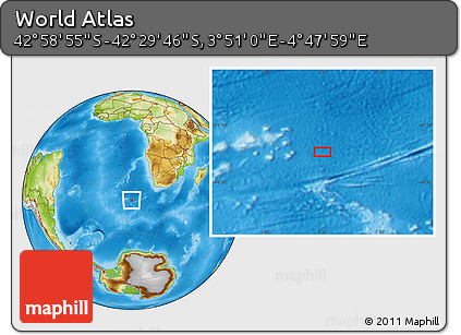 Physical Location Map of the Area around 42° 44' 20" S, 4° 19' 30" E