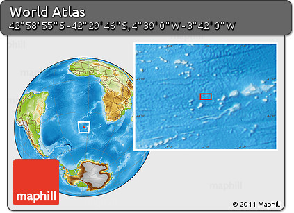 Physical Location Map of the Area around 42° 44' 20" S, 4° 10' 30" W