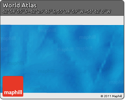 Shaded Relief 3D Map of the Area around 42° 44' 20" S, 55° 10' 29" W