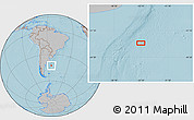 Gray Location Map of the area around 42° 44' 20" S, 55° 10' 29" W, hill shading