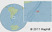 Savanna Style Location Map of the area around 42° 44' 20" S, 55° 10' 29" W, hill shading