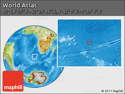 Physical Location Map of the Area around 42° 44' 20" S, 5° 10' 30" E