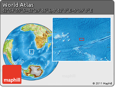 Physical Location Map of the Area around 42° 44' 20" S, 5° 10' 30" E
