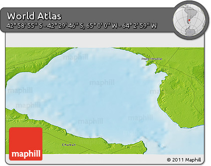 Physical 3D Map of the Area around 42° 44' 20" S, 64° 31' 30" W