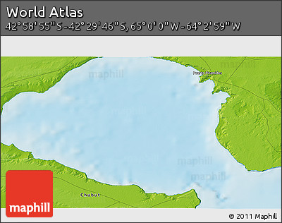 Physical 3D Map of the Area around 42° 44' 20" S, 64° 31' 30" W