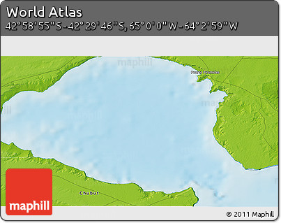 Physical 3D Map of the Area around 42° 44' 20" S, 64° 31' 30" W