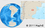 Shaded Relief Location Map of the area around 42° 44' 20" S, 67° 4' 29" W