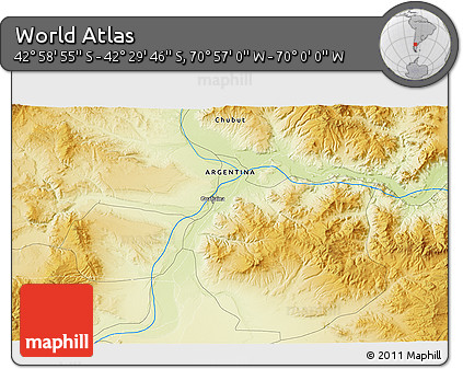 Physical 3D Map of the Area around 42° 44' 20" S, 70° 28' 29" W