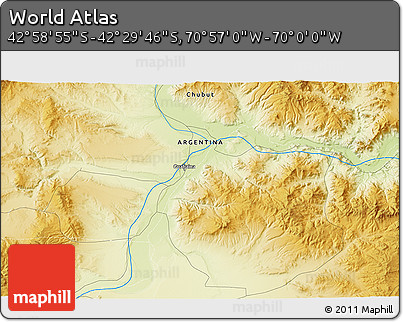 Physical 3D Map of the Area around 42° 44' 20" S, 70° 28' 29" W