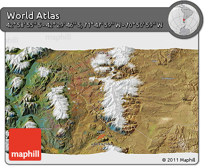 Satellite 3D Map of the Area around 42° 44' 20" S, 71° 19' 29" W