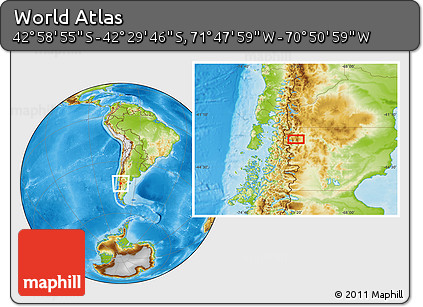 Physical Location Map of the Area around 42° 44' 20" S, 71° 19' 29" W
